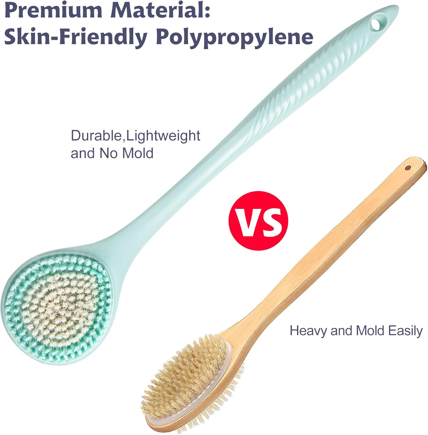 BEDELITE Back Scrubber for Shower - Long Handle Bath Brush (16.4 inches) with Soft Bristles, Exfoliating Body Brush for Men & Women(Blue)