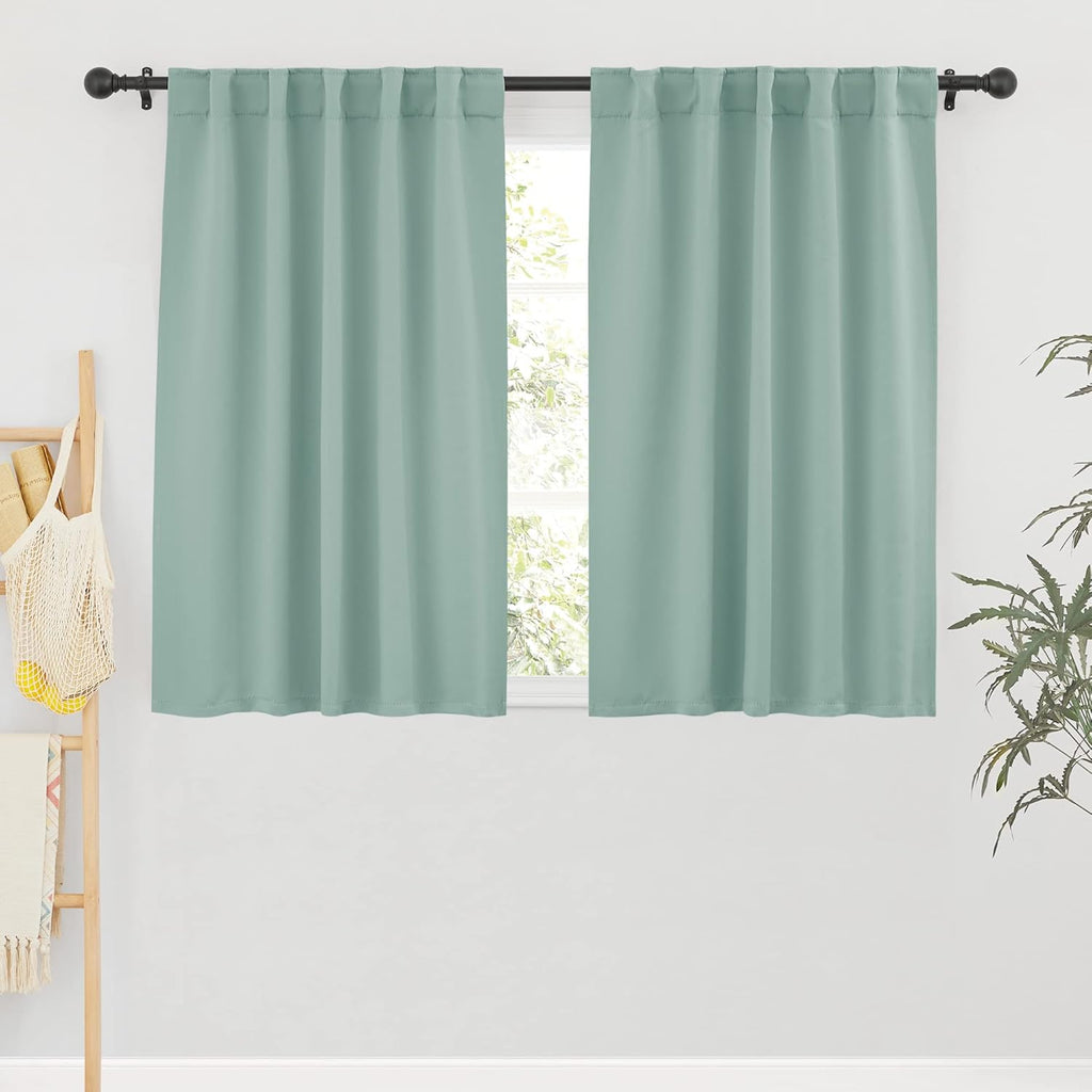RYB HOME Blackout Curtains for Bathroom - Thermal Insulated Light Block Small Window Curtains, Back Tab Top Coastal Drape for Kitchen Kids Bedroom Home Office, Wide 42 x Long 45 inches, Aqua, 2 Panels