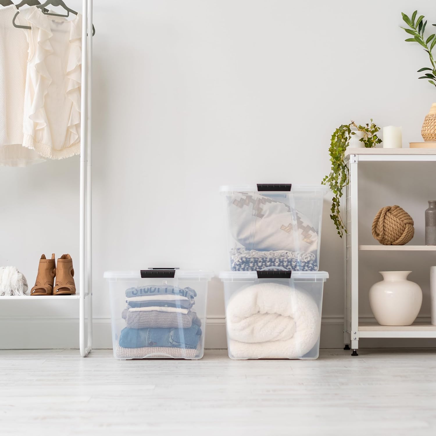 IRIS USA 2-Pack Storage Bins with Lids, 72 Quart, Made in USA Stackable See-Through Organizing Solution Latches Durable Nestable Containers Secure Pull Handle, BPA-Free Plastic