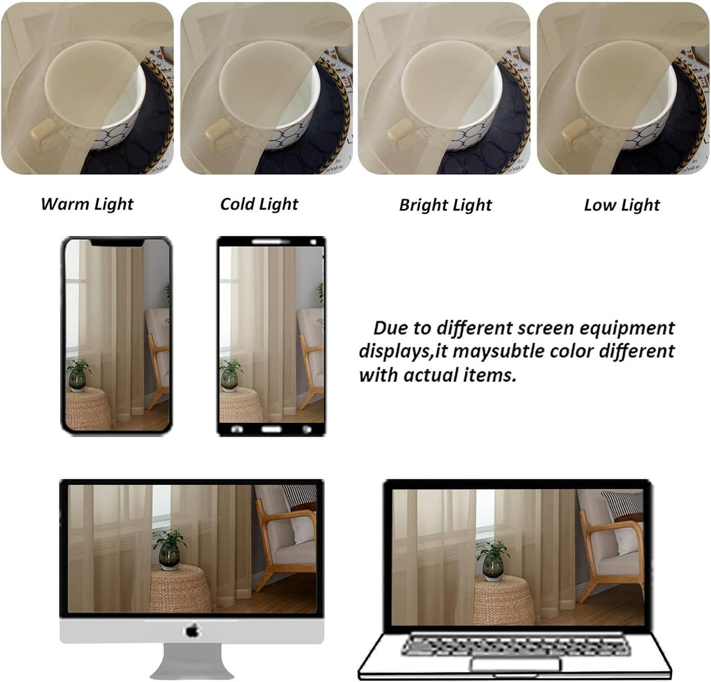 Chyhomenyc Taupe Sheer Curtains 78 Inches Long 2 Panels Set for Living Room, Light Filtering Voile Lightweight Bedroom Curtains, Rod Pocket Solid Window Treatment Drapes, Each 42W x 78L