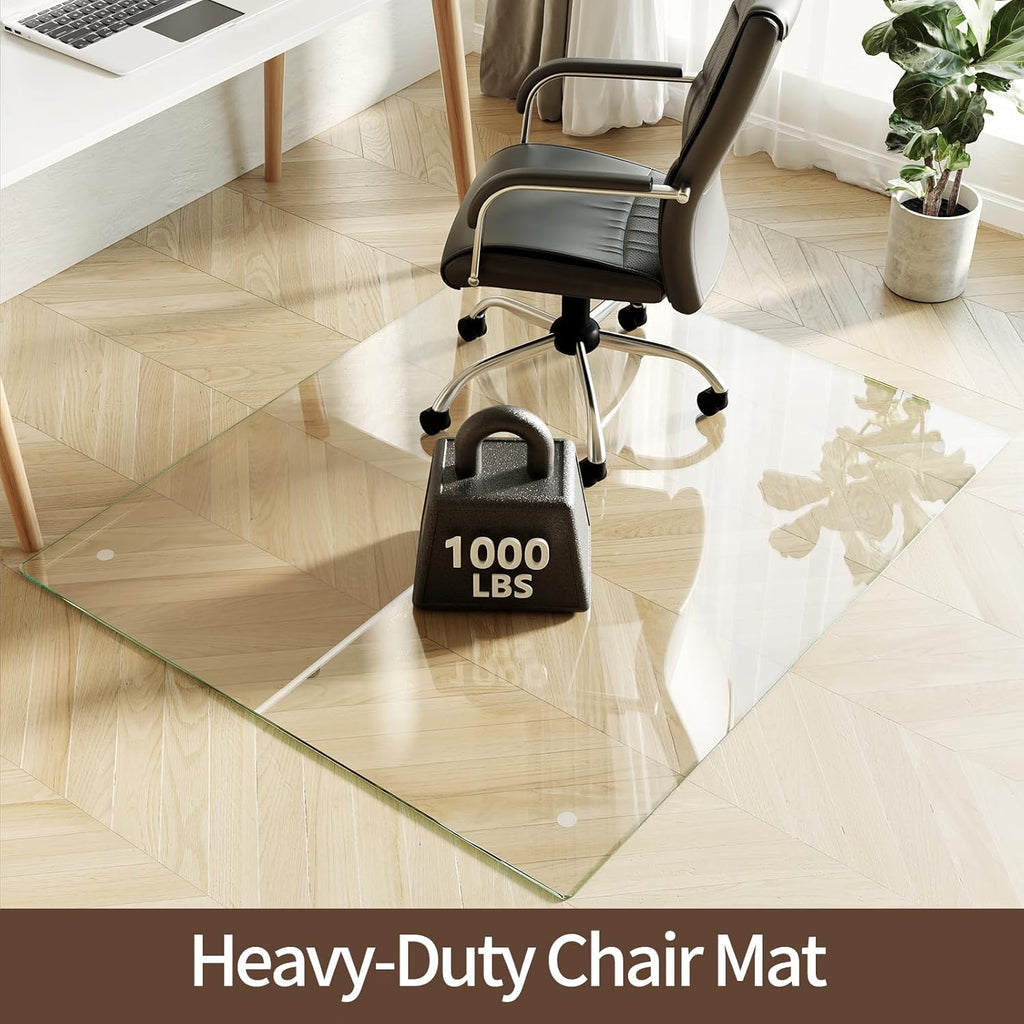 Koonmi Tempered Glass Chair Mat 46"x55" - Premium Office Chair Mat for Hardwood Floors & Low-Pile Carpet with 4 Non-Slip Pads - Thick Scratch-Resistant Surface