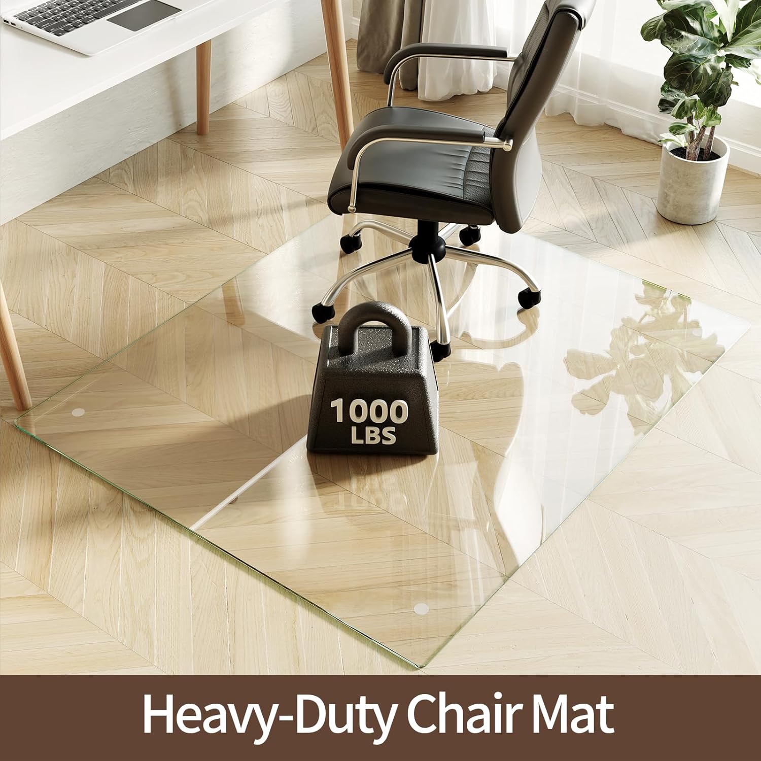 Koonmi Tempered Glass Chair Mat 46"x55" - Premium Office Chair Mat for Hardwood Floors & Low-Pile Carpet with 4 Non-Slip Pads - Thick Scratch-Resistant Surface