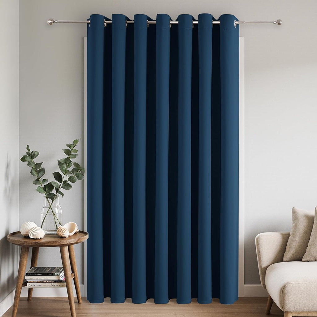 Joydeco Blackout Patio Sliding Door Curtains 96 Inches Long, Grommet Privacy Room Divider Curtains, Extra Wide Thermal Blackout Drapes for Bedroom Living Room (Navy Blue, 100Wx96L, 1 Panel)