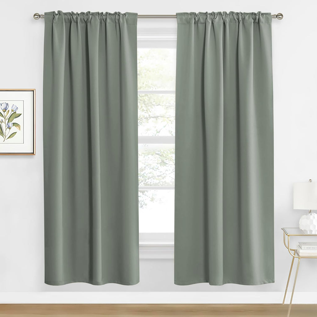 RYB HOME Sage Green Curtains for Living Room, Elegent Farmhouse Vertical Back Tab& Rod Pocket Blackout Window Decor for Bedroom Dining, Sliding Glass Door Home Office Drapes, W62 x L84, 2 Panels