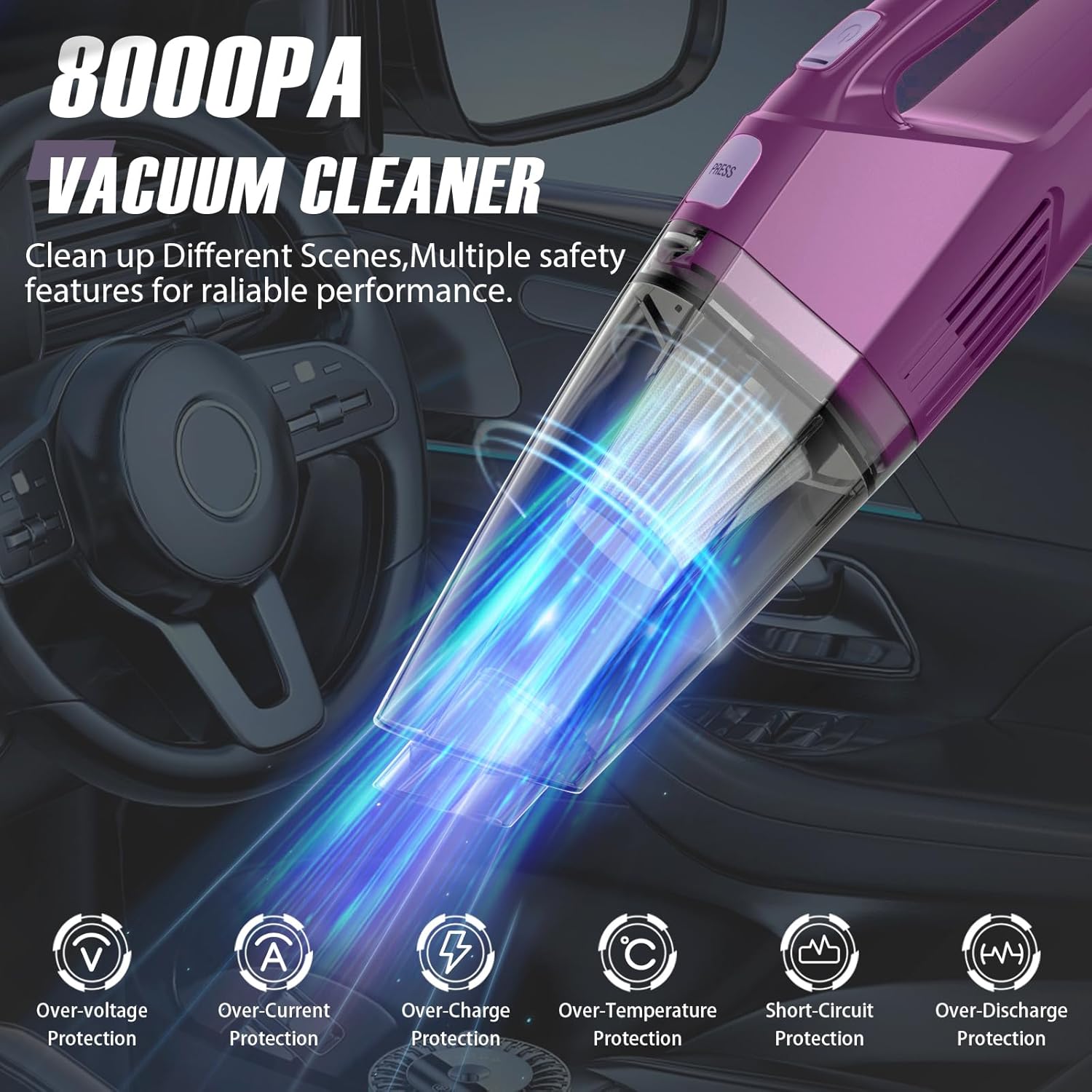 Handheld Vacuum Cordless – Car Vac Portable with 8KPA & Multi Accessories & Low Noise, Lightweight Hand Held Vacuum Cordless Rechargeable for Car/Home/Dust/Pet Hair, Mine Portable Vacuum