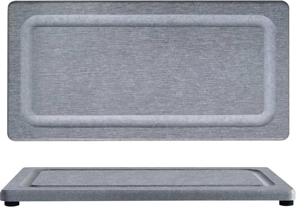 2 PCS Water Absorbing Stone Trays for Bathroom Sink & Kitchen Counter, Fast-Drying Diatomite Sink Coasters, Vanity Tray, Hand Soap Holder with Anti-Skid Pads (9.5" x 4.7" Gray)