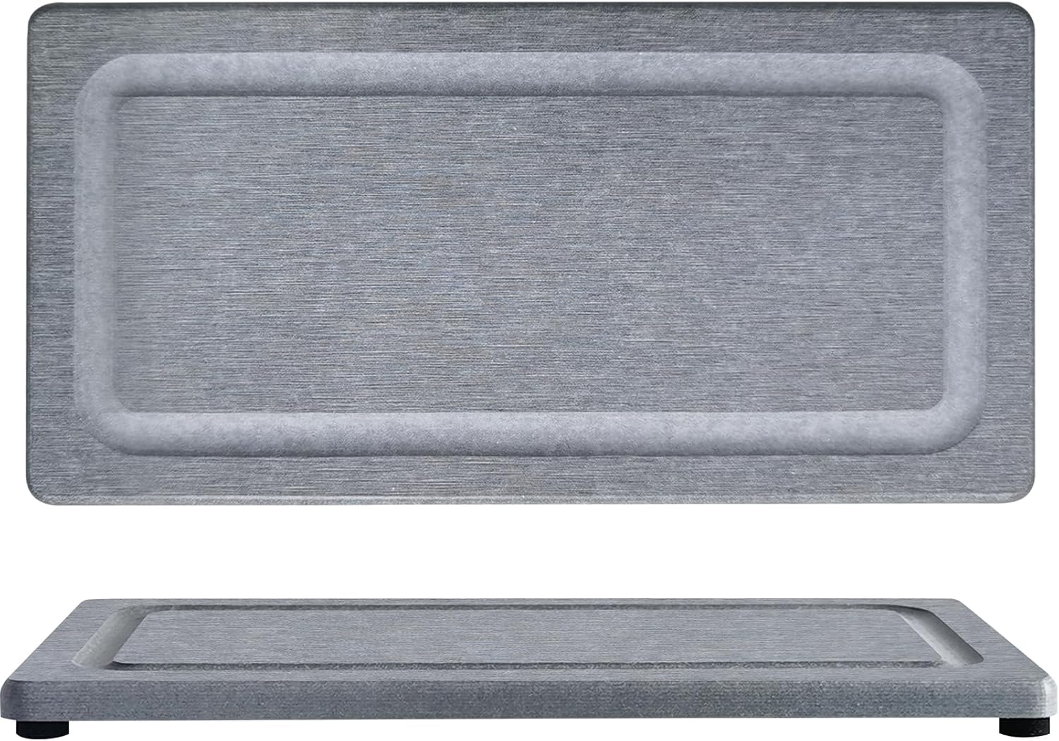 2 PCS Water Absorbing Stone Trays for Bathroom Sink & Kitchen Counter, Fast-Drying Diatomite Sink Coasters, Vanity Tray, Hand Soap Holder with Anti-Skid Pads (9.5" x 4.7" Gray)