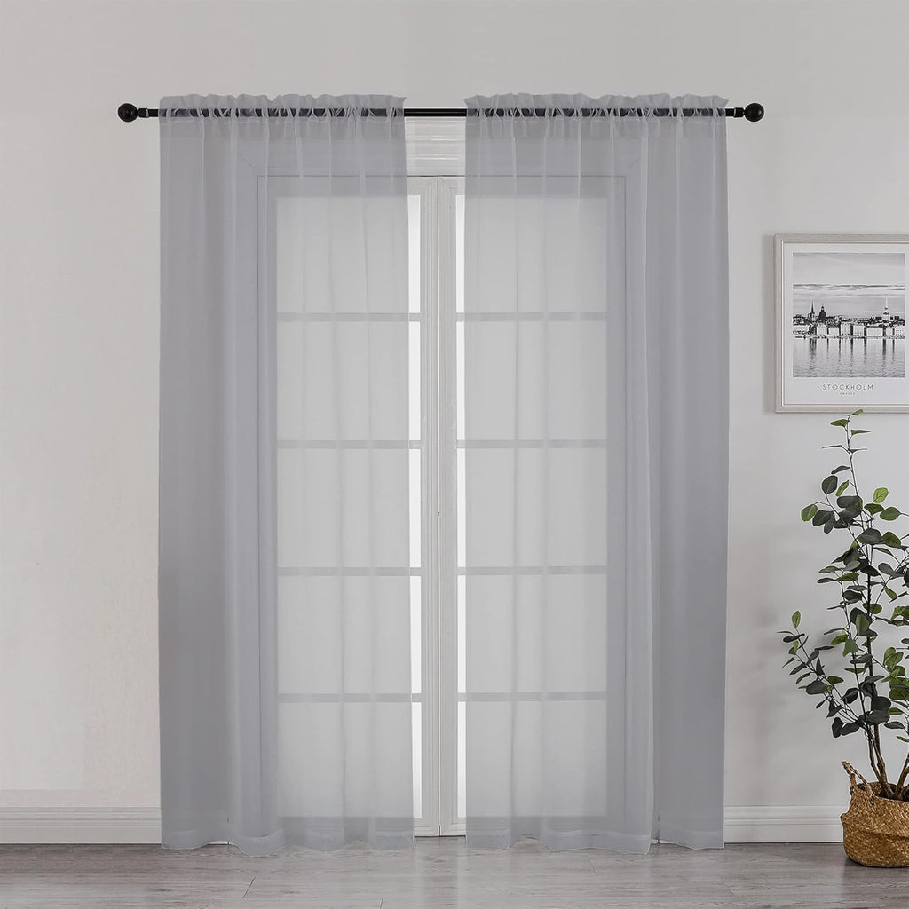 Chyhomenyc Sheer Window Curtains 72 inch Length 2 PCS- Rod Pocket Living Room Curtain Panels Voile Textured Soft and Lightweight Window Treatments for Bedroom Decor, 42W x 72L Inches, Charcoal Grey
