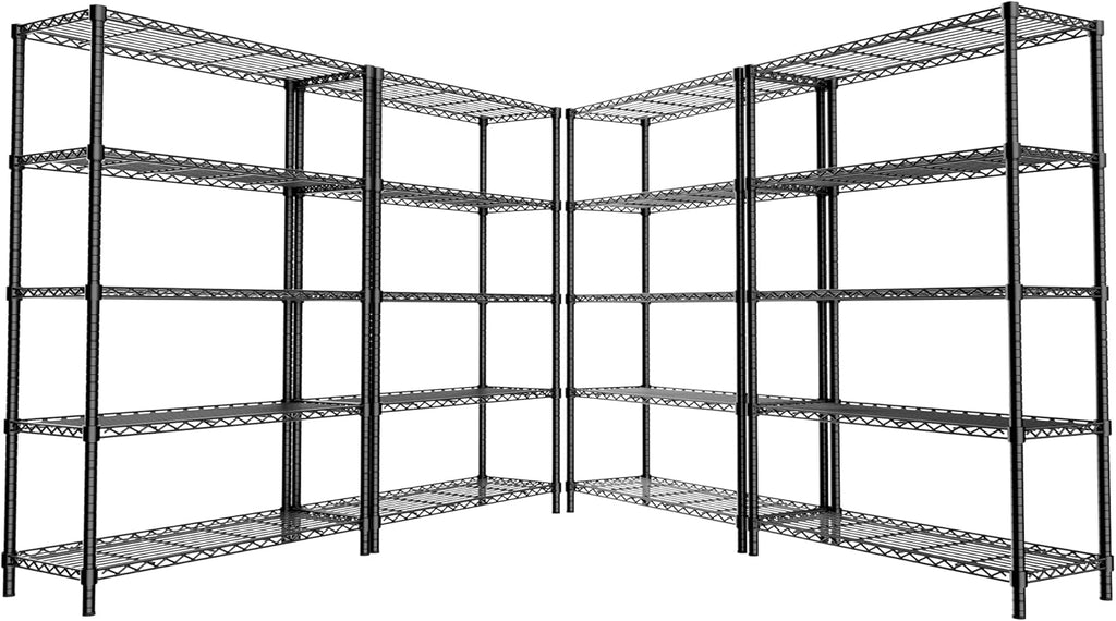 Storage Shelves, 4 PCS 48" L x 20" W x 72" H Heavy Duty Garage Wire Shelving Unit Loads 2000LBS, 5-Tier Adjustable Metal Industrial Utility Shelf Rack for Kitchen, Laundry Room, Basement