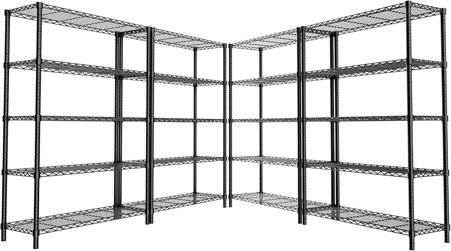Storage Shelves, 4 PCS 48" L x 20" W x 72" H Heavy Duty Garage Wire Shelving Unit Loads 2000LBS, 5-Tier Adjustable Metal Industrial Utility Shelf Rack for Kitchen, Laundry Room, Basement