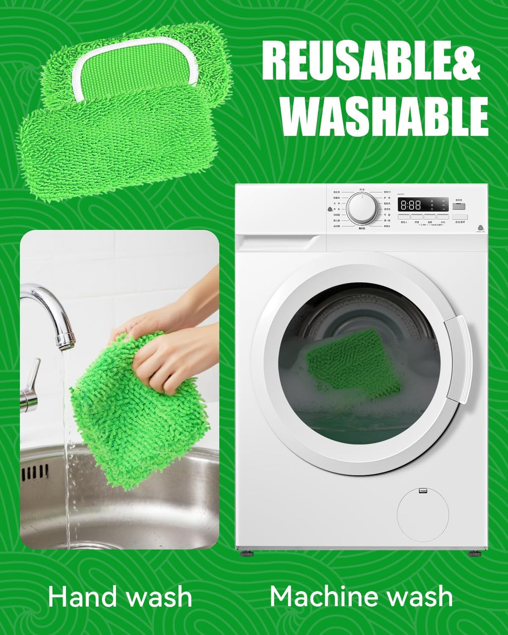 Reusable Microfiber Mop Pads Compatible with Swiffer Sweeper Mop, Wet Pads Refill, Chenille Dry Sweeping Cloths, Washable Wet Mopping Cloths & Dry Cloths for Hardwood Floor Cleaning, 4 Pack