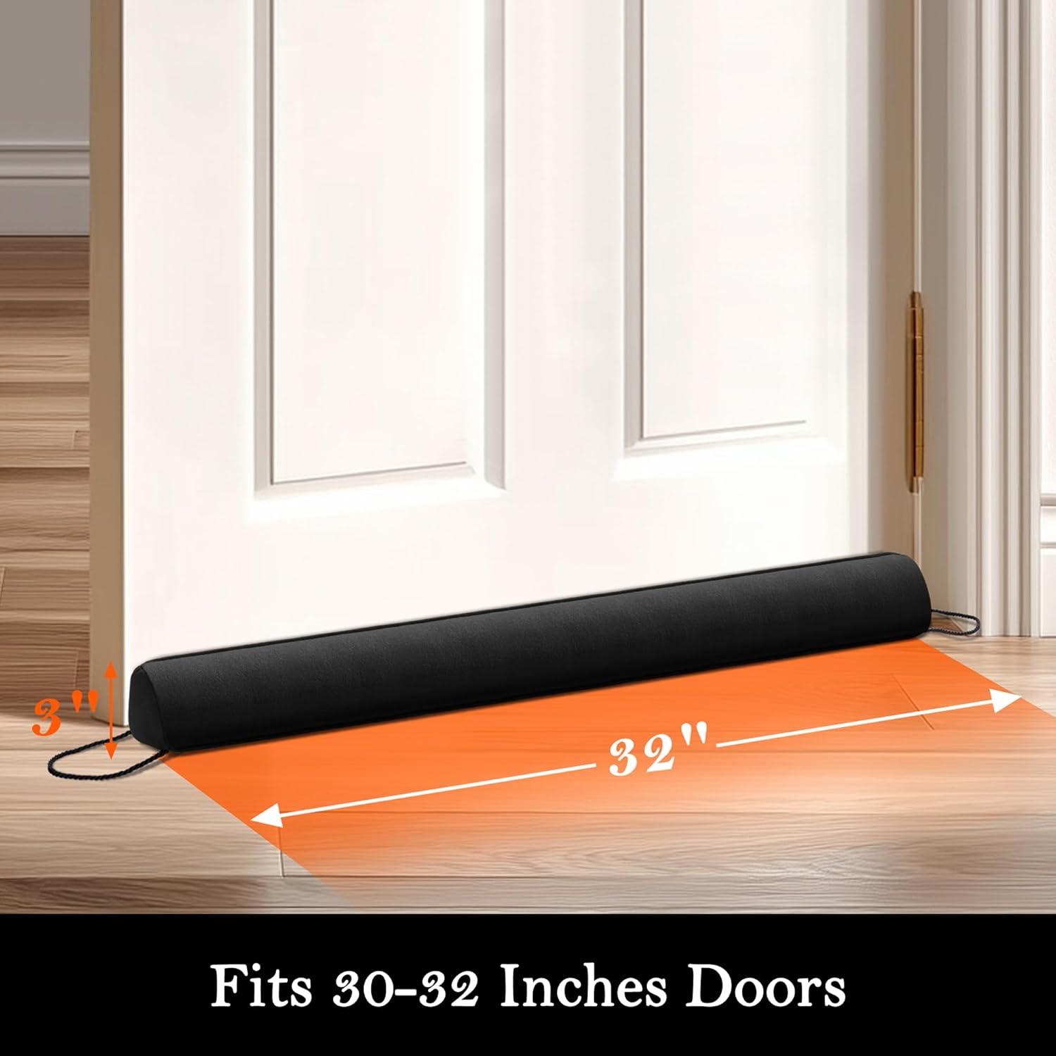 Sunolga 32" Door Draft Stopper Blocks Hot and Cold Air with Removable Washable Cover for Gaps Up to 3", All-Season Seal for Noise, Door Sweep for Bottom of Door and Window, Home Essentials, Black