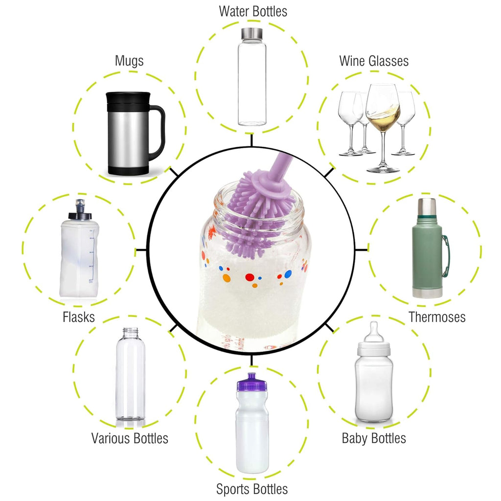 A-Brush Silicone Bottle Cleaner Brush, 3 Piece Set, Long Handle - Water Bottle Cleaner, Baby Bottle Nipple Brush for Plastic & Glass, BPA-Free Dish Washing Brush A2S Protection