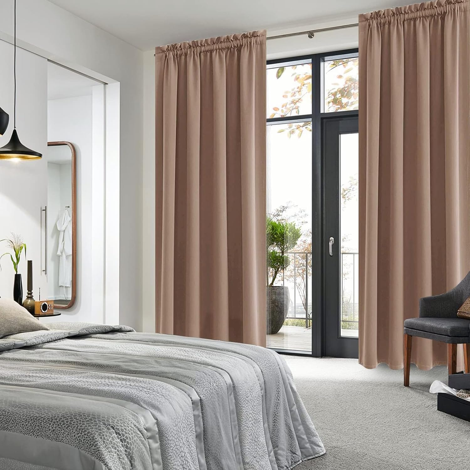 DWCN Blackout Curtains for Living Room Thermal Insulated, Energy Saving & Noise Reducing Bedroom Curtains, Khaki, W 70x L 84 Inch, Set of 2 Rod Pocket Curtain Panels