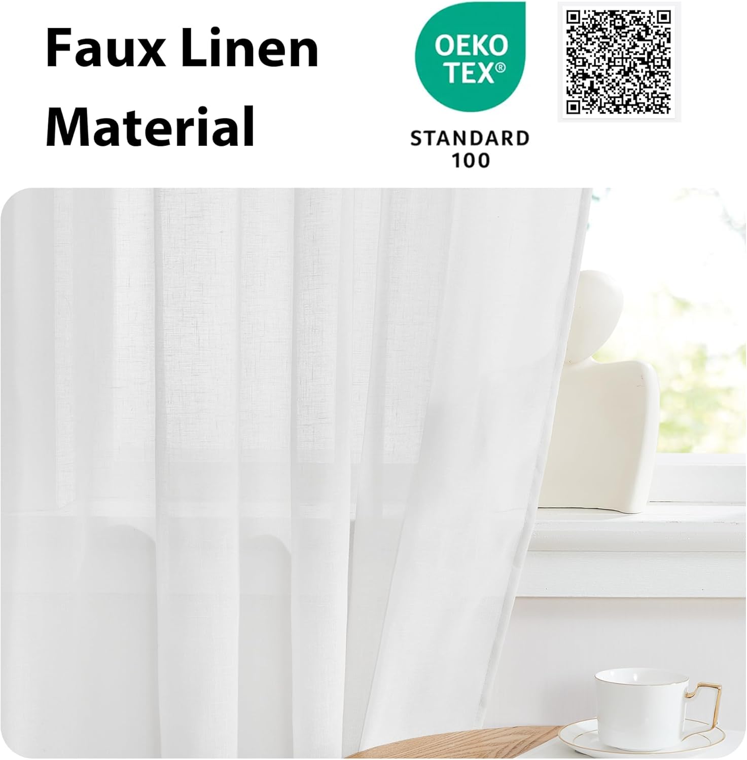 NICETOWN Door Window Curtain - White Sheer Curtain Light Filter French Blinds Top and Bottom Rod Pocket Front Door Shade for Glass Patio, 1 Panel, 52" Wide x 40" Long