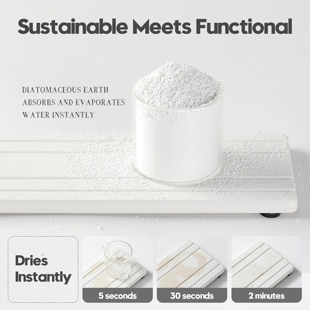 2PCS Diatomite Quick Stone Drying Tray Mat for Bathroom & Kitchen Counter, Instant Dry Water Absorbent Drink Bar Coaster,Vanity Sink Caddy Organizer,Dish Soap Sponge Holder, White,9"x3.5"
