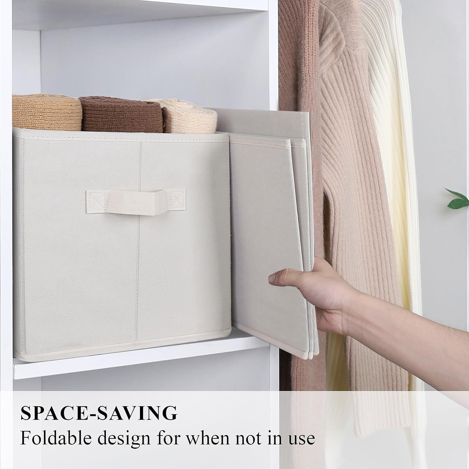 WUIKE 3 Pack Extra Large Fabric Storage Bins, Beige Foldable Closet Organizer Boxes for Clothes, Sheets and Blankets