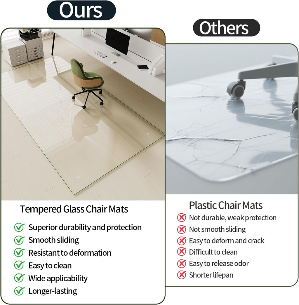 Koonmi Tempered Glass Chair Mat for Hardwood Floors & Carpets, 48" x 60“ Transparent Heavy Duty Office Floor Protector with Noise-Free Gliding Shatterproof for Home Office Desk