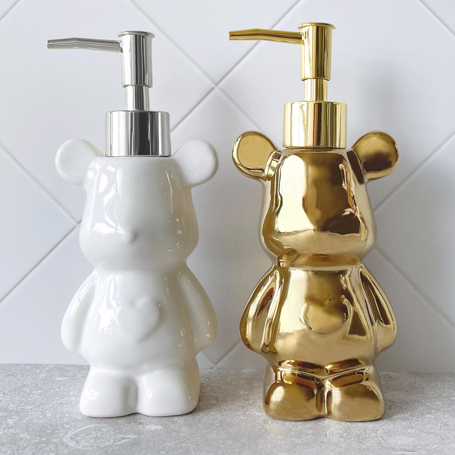 Soap Dispenser Pump Head Replacement 3 Pack, 28/400 Threads Standard Size, for Bathroom and Kitchen (Shiny Gold)