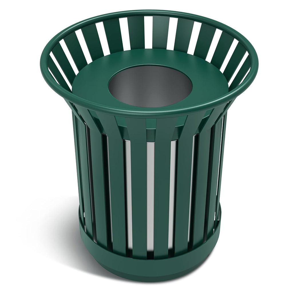 16 Gallon Round Large Outdoor Trash Can, Heavy Duty Metal Slatted Garbage Can Outdoor, All Weather Resistant Commercial Garbage Cans, Waste Receptacle in Park, School, Beach, Patio (Green, Large)