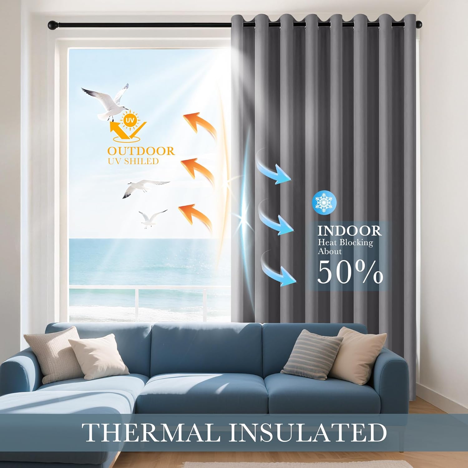 PONY DANCE Small Window Curtains for Bathroom - Short Curtains for Living Room Blackout Portable Blinds Shades for Bedroom Kitchen (Grey, 29 Wide by 30 Inches Long)