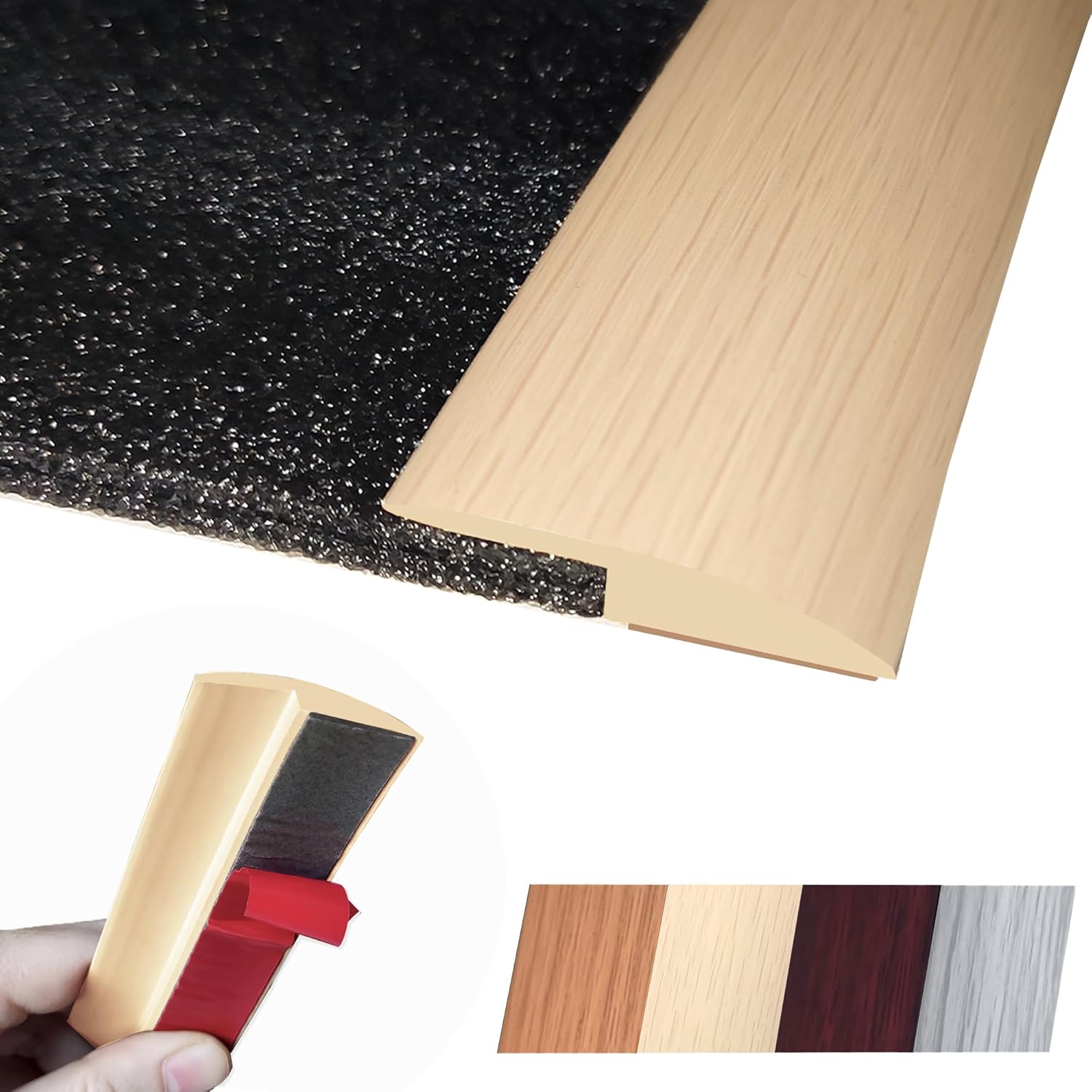 1/5 inch Height Floor Transition Strip, Self Adhesive Carpet Wood Tile Vinyl Flooring Laminate Transition Cover Edge Trim Gap Doorway Threshold for Uneven Floors (40 inches, Beige Cream)