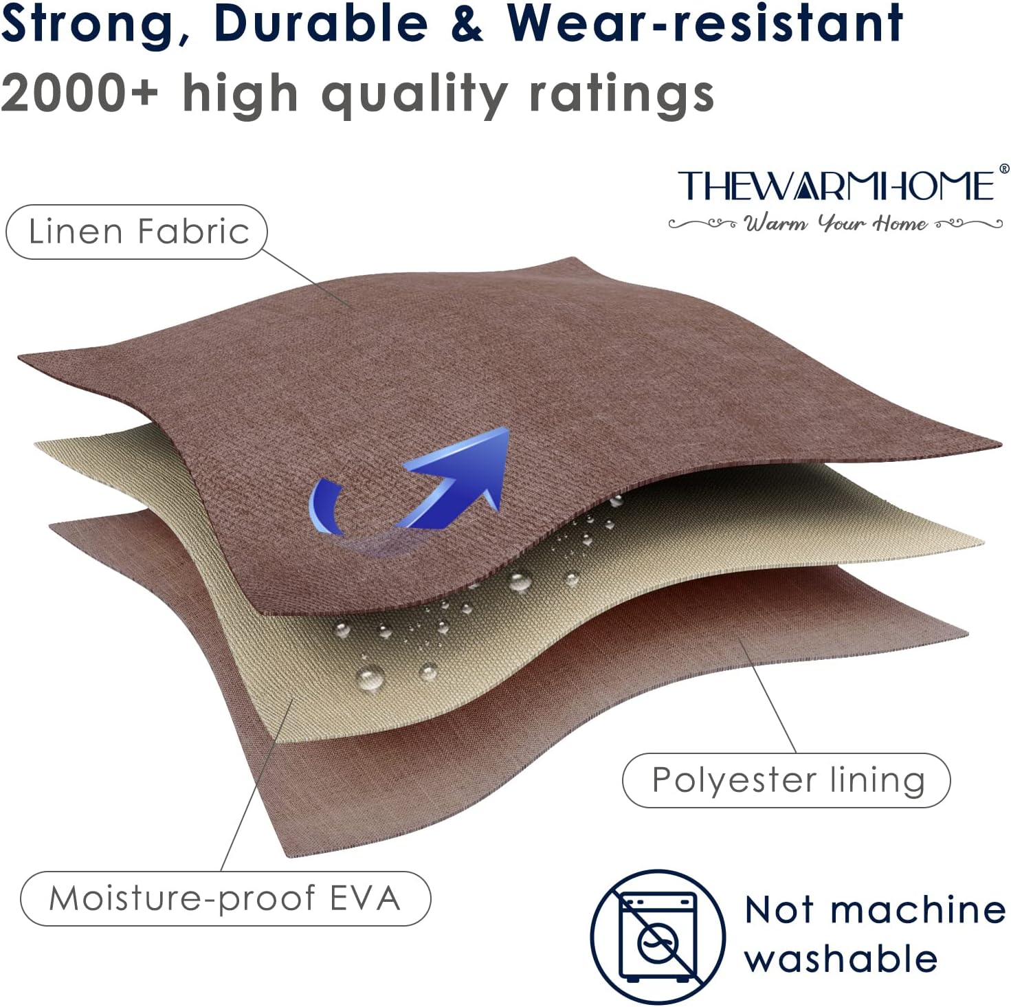 TheWarmHome Decorative Basket Rectangular Fabric Storage Bin Organizer Basket with Handles for Clothes Storage (Brown, Large-1Pack,15L*10.5W*8H)