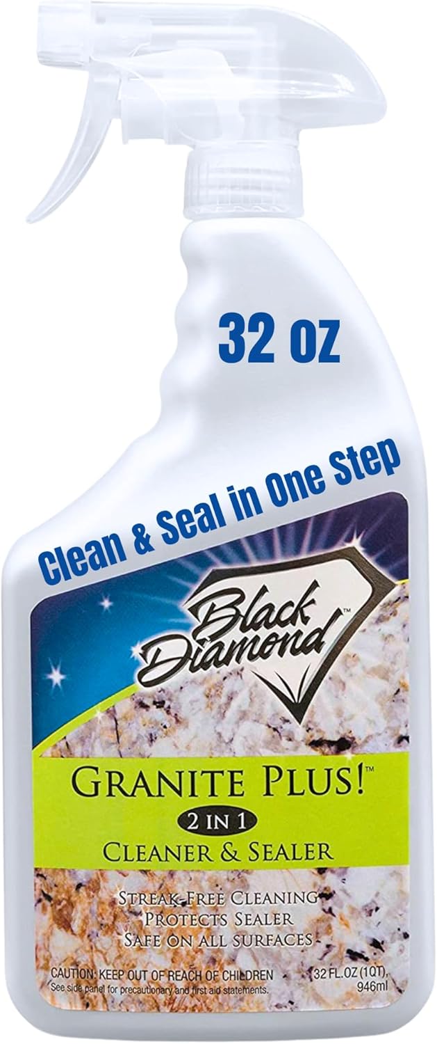 Black Diamond Stoneworks GRANITE PLUS! 2 in 1 Cleaner & Sealer for Granite, Marble, Travertine, Limestone, Ready to Use! 32 Fl Oz