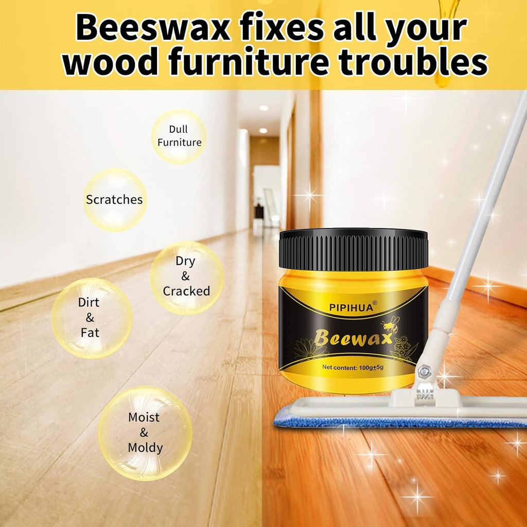 PIPIHUA Beeswax Polish and Conditioner for Wood Furniture - Waterproof & Restorer Wood Wax, Multipurpose Beeswax Furniture Polish and Cleaner for All Types and Colours(2×100g with 4 Sponges)