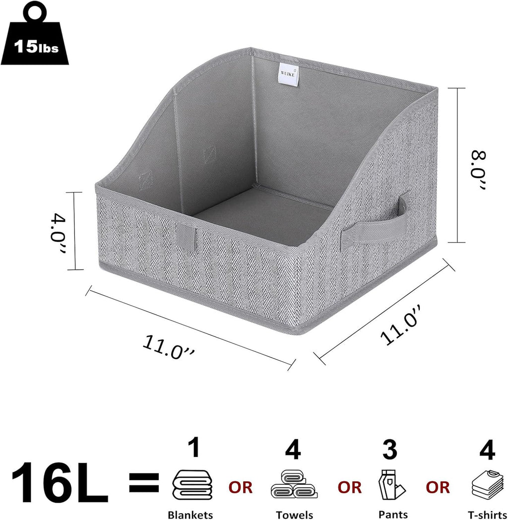 WUIKE 3 Pack Large Closet Storage Bins, Fabric Trapezoid Storage Baskets for Organizing Clothes, Sheets, Blankets, Decorative Storage Bins, Herringbone Gray, Large