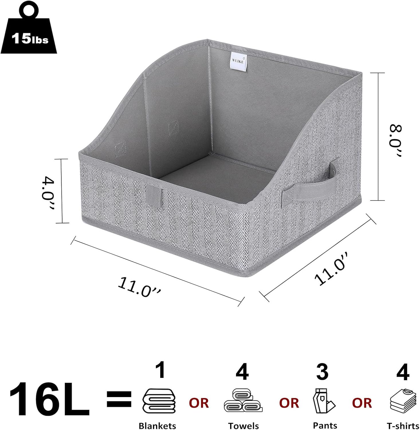 WUIKE 3 Pack Large Closet Storage Bins, Fabric Trapezoid Storage Baskets for Organizing Clothes, Sheets, Blankets, Decorative Storage Bins, Herringbone Gray, Large