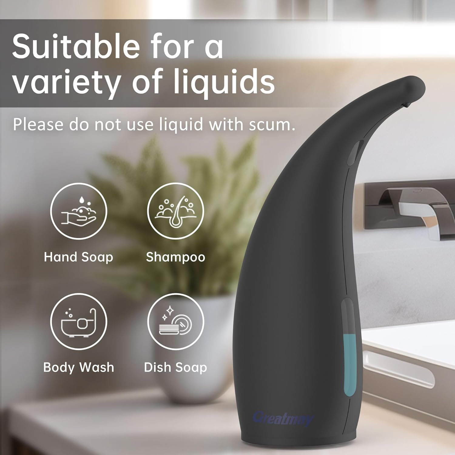 Adjustable Automatic Soap Dispenser Touchless, 4 Adjustable Levels Touchless Sensor Liquid Soap Pump Dispenser，300ml Rechargeable Magnetic Charging Hand Soap Dispenser for Kitchen，Bathroom