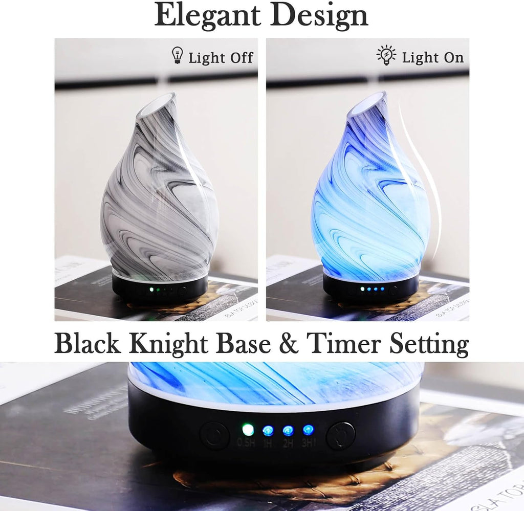 Porseme 150ml Essential Oil Diffuser Glass Color Changing Aroma Air Diffusers Aromatherapy Ultrasonic Cool Mist Humidifier 6 Running Hours Waterless Auto-Off for Sleeping Yoga Office (Mini Blue Ink)