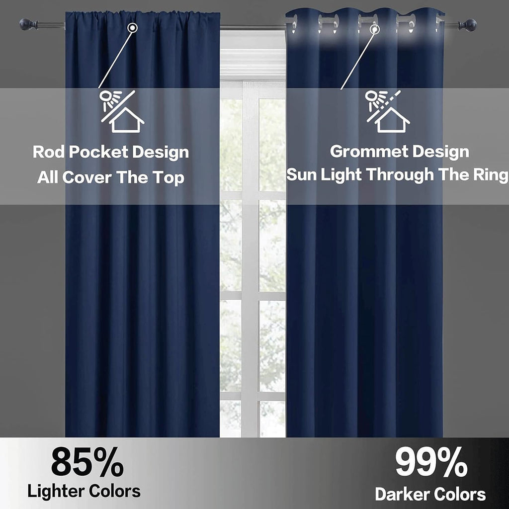 RYB HOME Short Curtains for Living Room Blackout Portable Blinds Shades for Bedroom Bathroom Basement Garage RV Camper Windows, 34 inches Width x 36 inches Length, Navy Blue, 2 Pcs