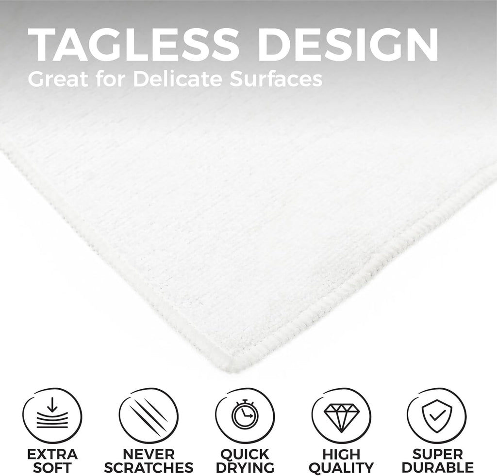 The Rag Company - All-Purpose Microfiber Terry Cleaning Towels - Commercial Grade, Highly Absorbent, Lint-Free, Streak-Free, Kitchens, Bathrooms, Offices, 300gsm, 14in x 14in, White (12-Pack)