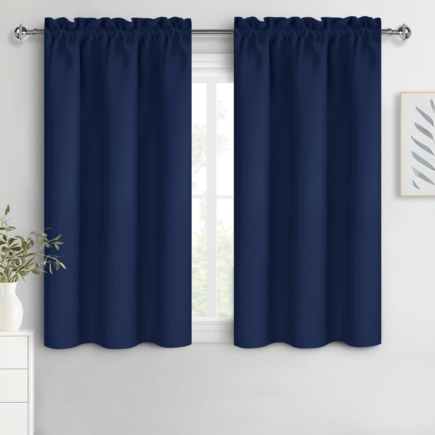 DWCN Kitchen Curtains for Small Windows 45 inch Long 2 Panels Set, Navy Blackout Room Darkening Short Drapes for Bedroom, Rod Pocket Thermal Insulated Window Treatment (W38 x L45 Inch, Navy Blue)