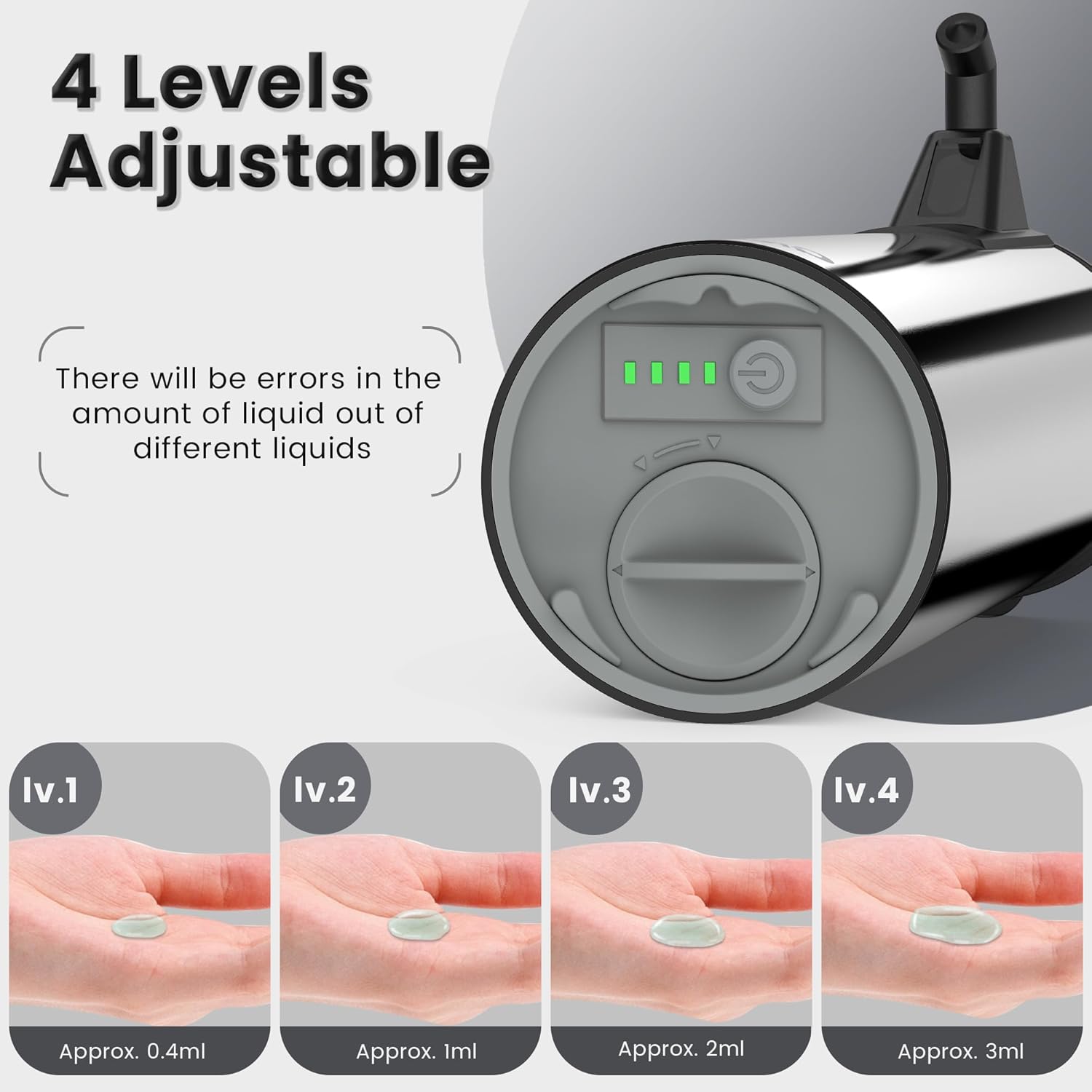 Automatic Soap Dispenser Touchless 11.8oz 4-Level Adjustment Auto Hand Soap Dispenser Stainless Steel Battery Operated for Bathroom Kitchen Hotel