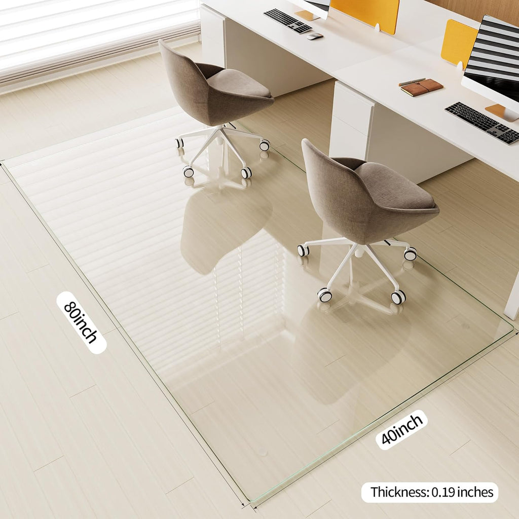 [Tempered Glass] 40" x 80" Glass Chair Mat, 1/5" Thick Office Chair Mat for Carpet or Hardwood Floor, Heavy Duty Hard Chair Mats with Round Corner and Polished Edge, Carpeted Floor Protector