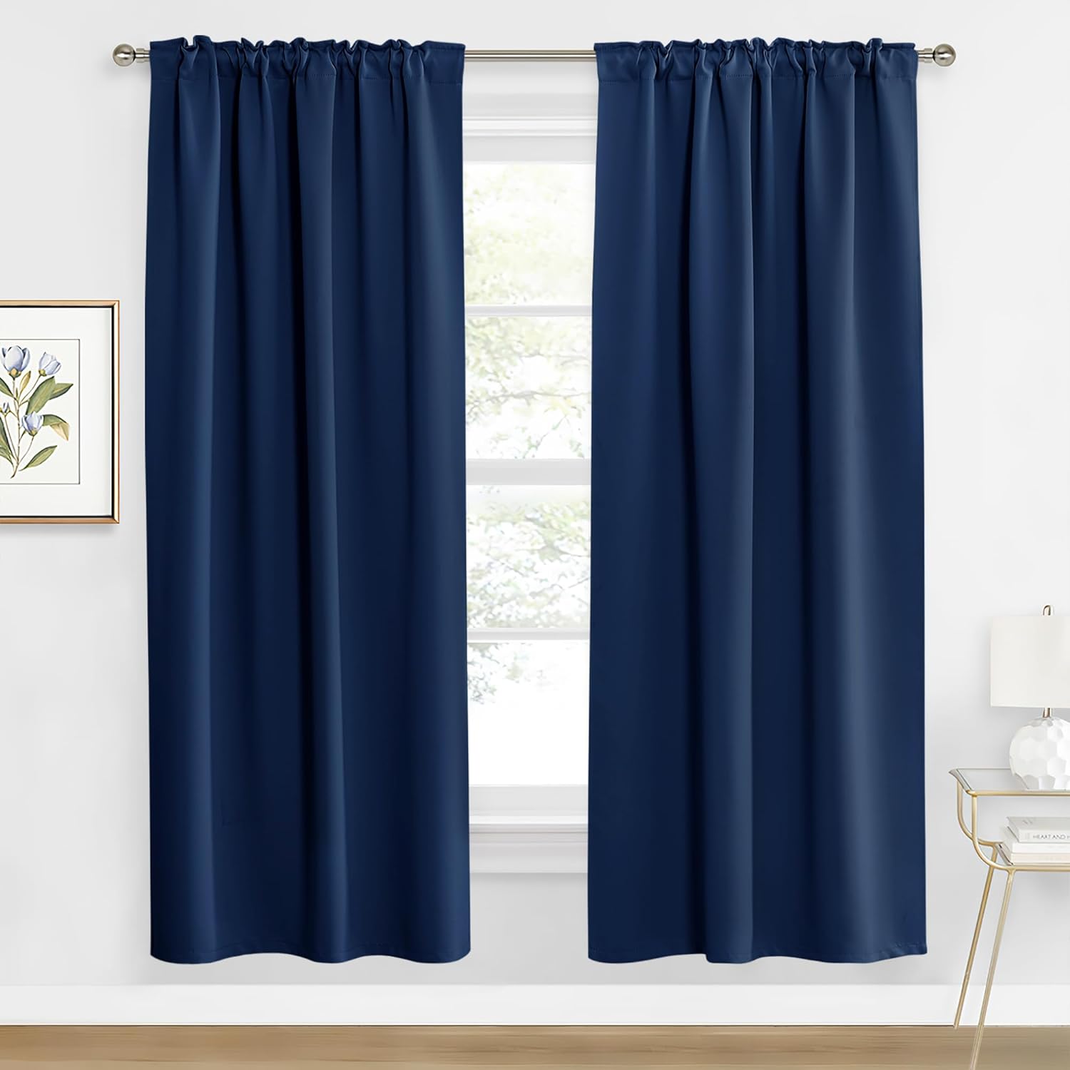 RYB HOME Blackout Curtains for Living Room, Back Tab & Rod Pocket Top Insulating Window Decor for Bedroom Dining Sliding Glass Door Home Office, W 62 x L 84, Navy, 2 Panels