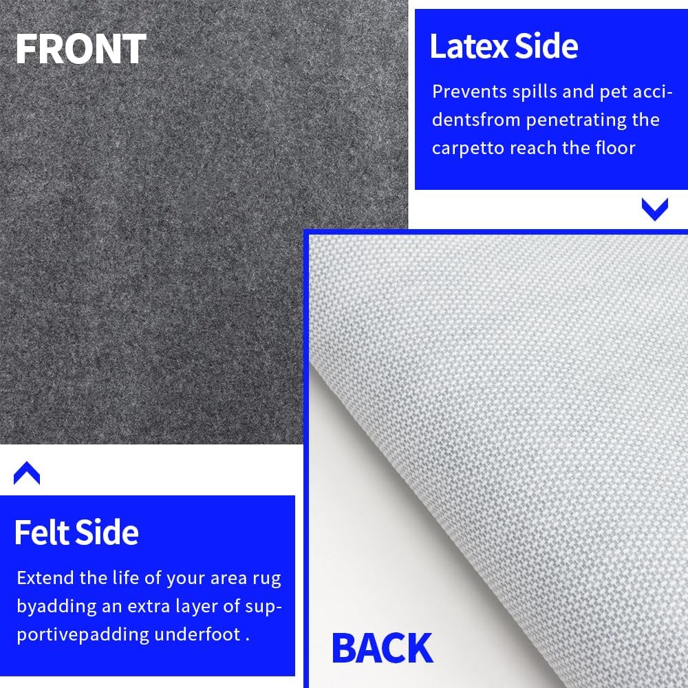 100% Waterproof Non-Slip Rug Pad 9x12 for Large Area Rugs Durable Felt Floor Protection pad for All Floors, Suitable for Cutting. Rug Pads Keep Rugs in Place and Provide Cushioning