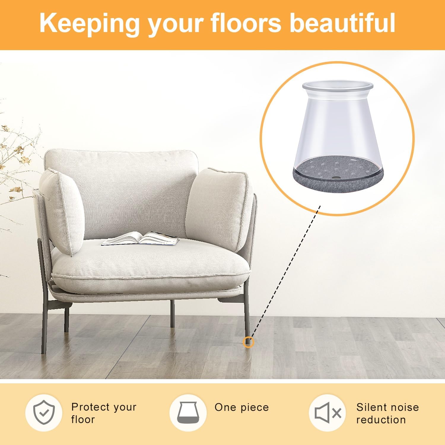 16 Pcs Chair Leg Protectors for Hardwood Floors, Silicone Felt Furniture Leg Cover Pad for Protecting Floors from Scratches and Noise, Smooth Moving，X-Small(Fit Round Diameter：1/2" to 5/16")