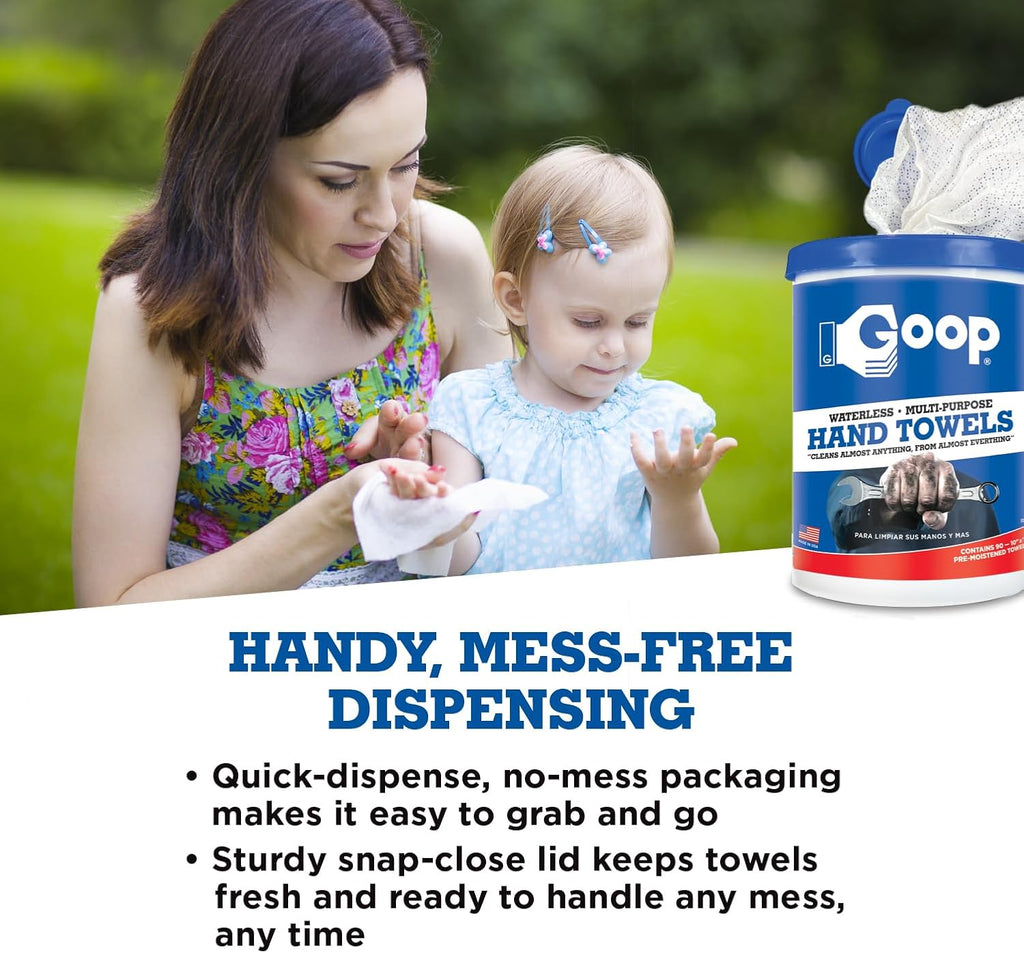 GOOP Multi-Purpose Waterless Hand Cleaner Towels - 90, 10" x 12" Towels (Pack of 2)