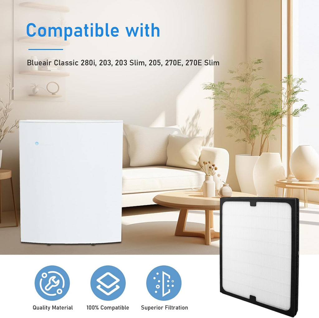 2 Pack Classic 200 Series Particle Filter Compatible with Blueair Classic 280i, 203, 203 Slim, 205, 270E, 270E Slim Air Puri-Fier, Filter and Combination Particle Carbon Replacement Filter
