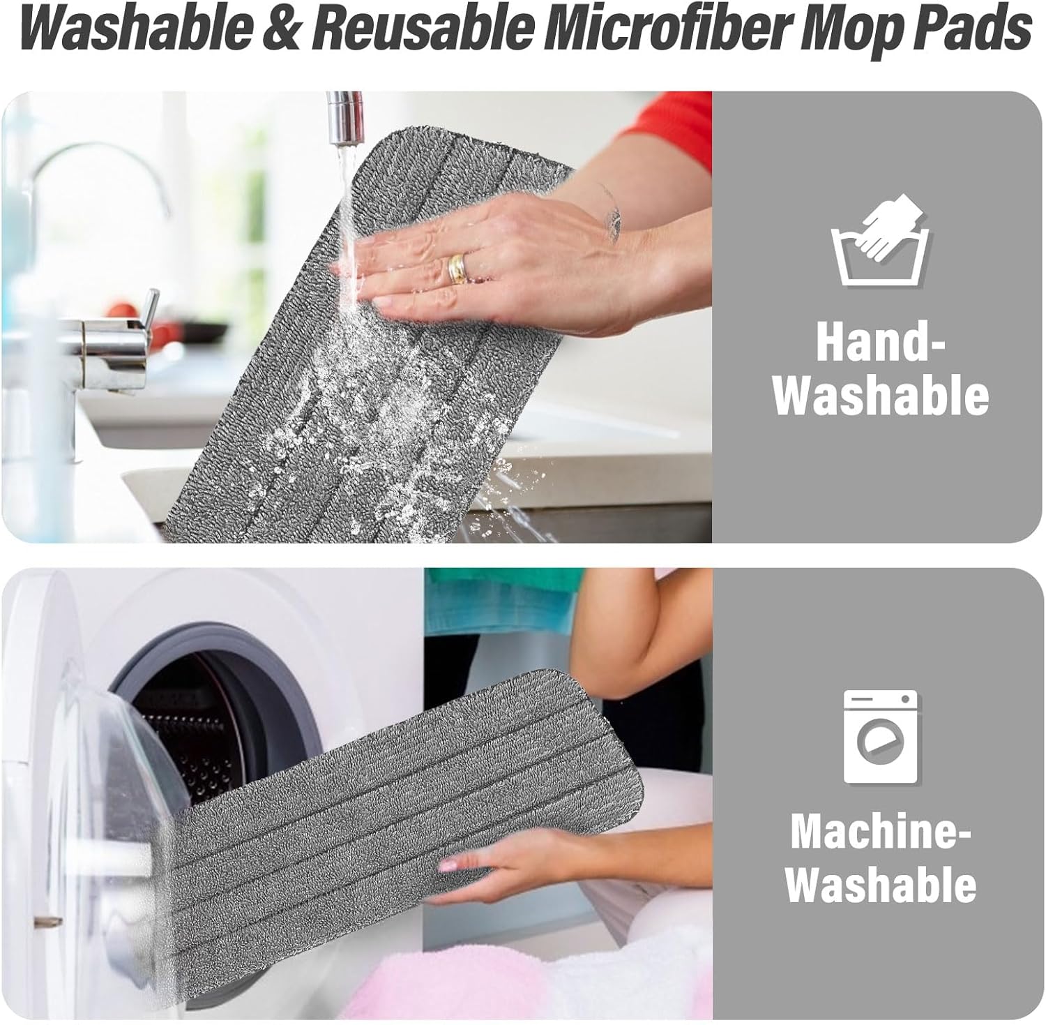 16.5 inch Mop Pads Refills, 3 Pack Microfiber Reusable Replacement Mop Pads Flat Replacements Heads for Wet Or Dry Floor Cleaning and Scrubbing, Grey Cloth