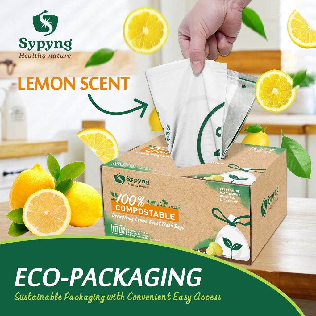 Compostable Kitchen Waste Trash Bags 3-4 Gallon (100 Pack) Heavy Duty 100% Biodegradable White Compost Bags for Countertop Bin, ASTM D6400, BPI & OK Compost HOME Certified, Eco-Friendly & Recyclable