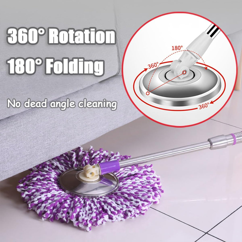 Extended Spin Mop Replacement Mop Handle, Upgraded 60-inch 360 Degrees Rotating Telescopic Replacement Mop Stick for Spin Mop Bucket Cleaning System (Stainless Steel Disc, Red)