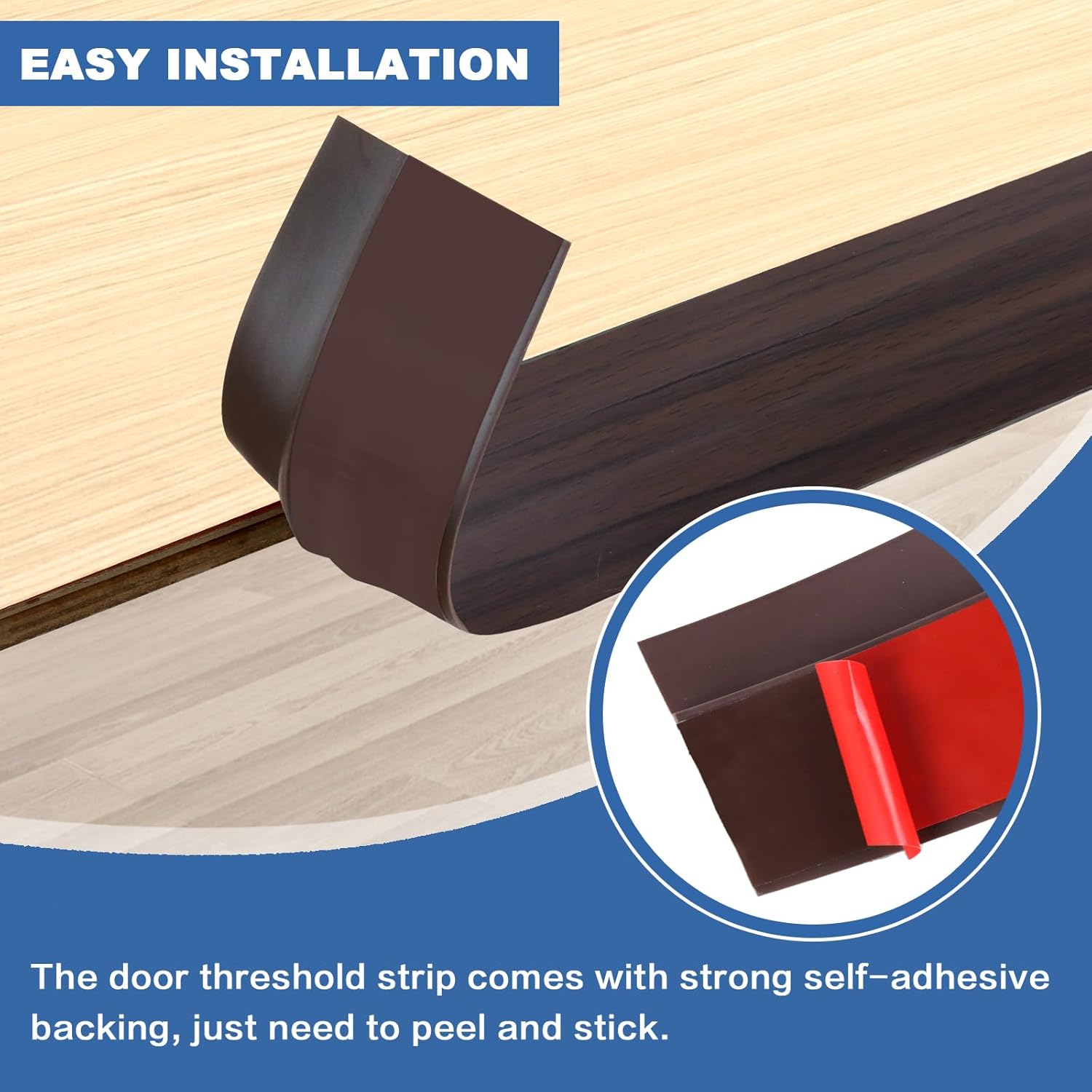 Vinyl Door Threshold Flooring Transition Strip Self Adhesive Carpet Edging Strip for Laminate Doorway Edge Threshold from 2/5" to 3/5" (Brown Wood Grain, 3.3 Ft)