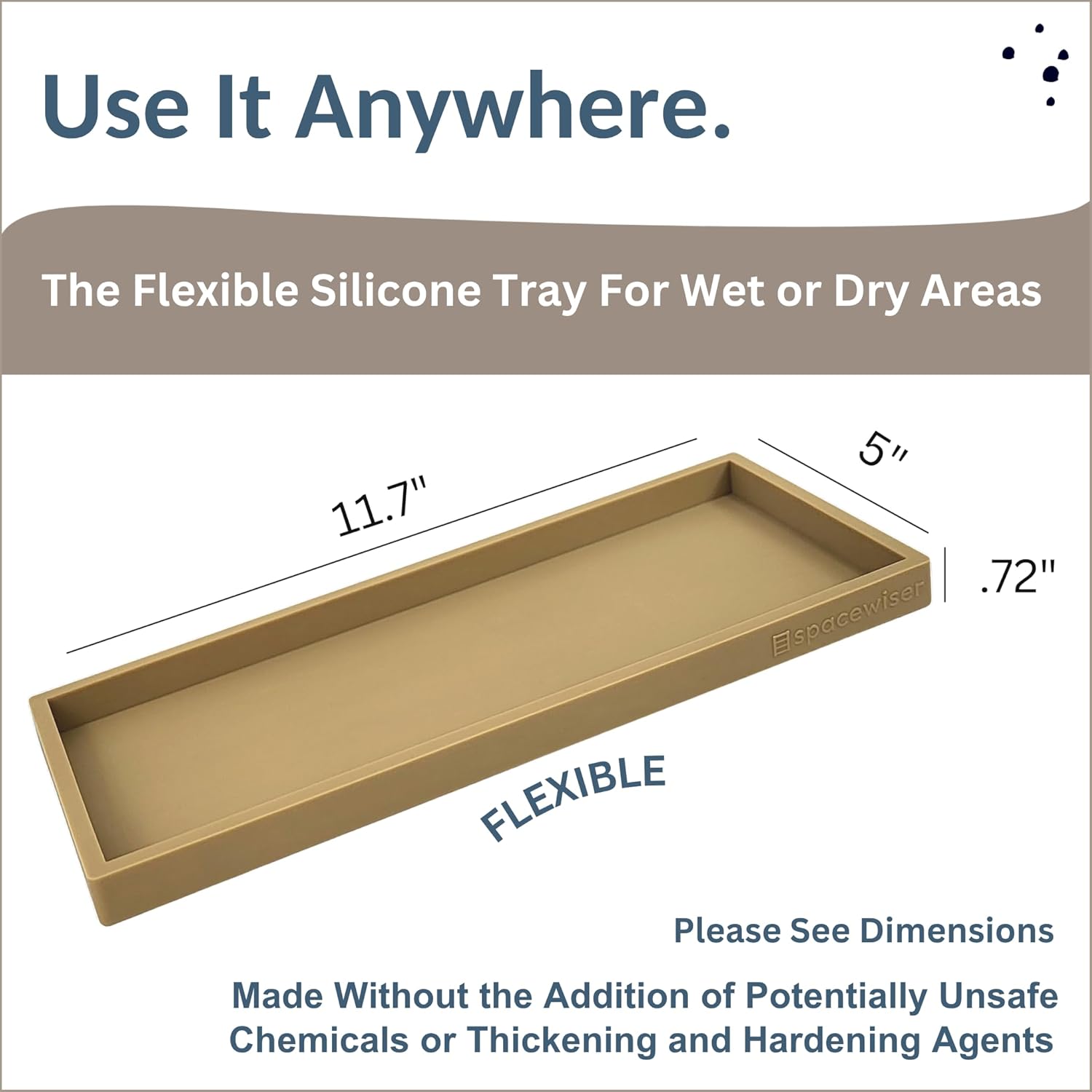 Countertop and Vanity Tray - 11.7" Silicone Bathroom Tray, Flexible Dish Soap Holder for Kitchen, Bathroom Counter Organizer, Shower Toilet Tank Trays Décor Accessories, Sink Makeup Mat Oil