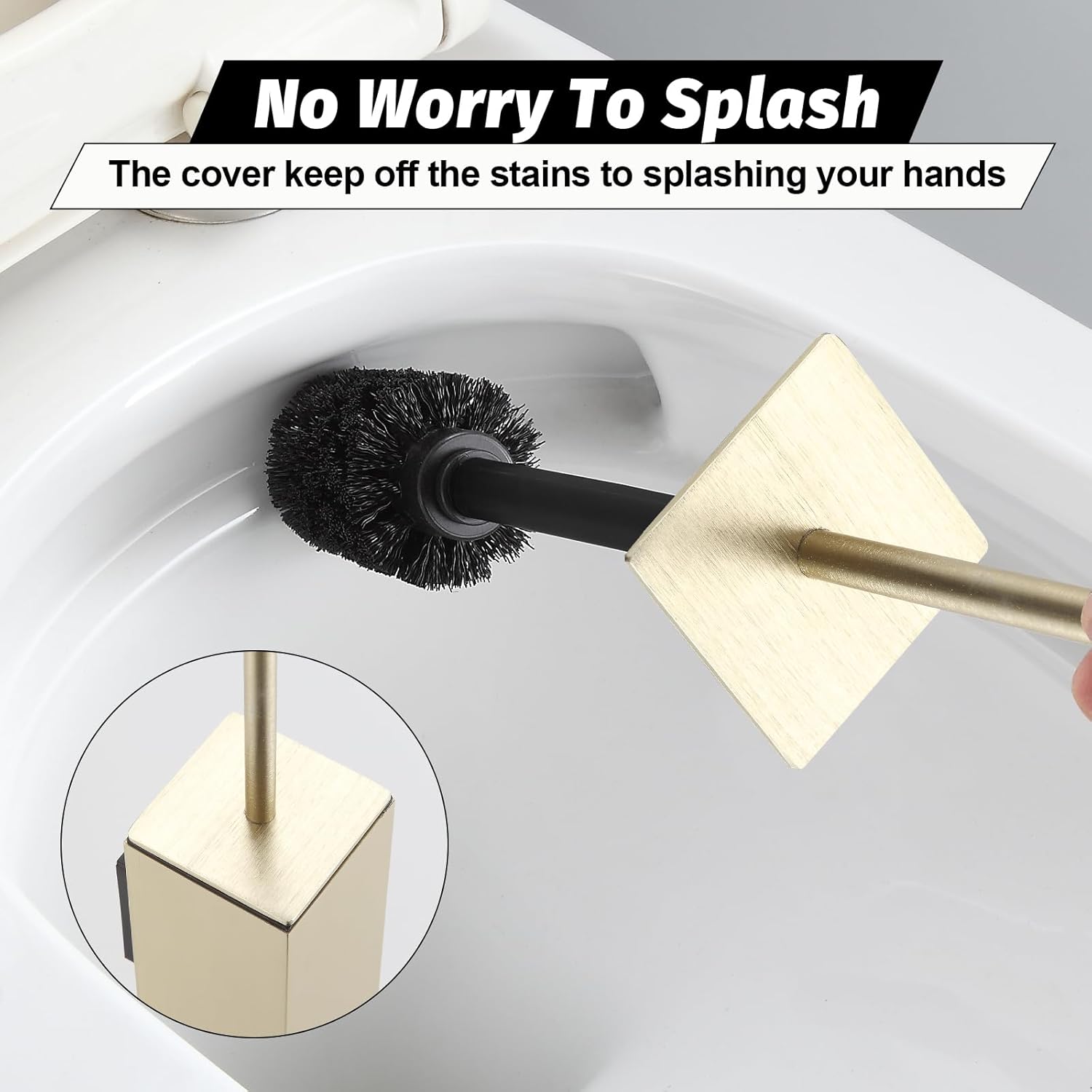 BGL Toilet Brush and Holder Set Brushed Gold Wall Mounted for Bathroom Square Design