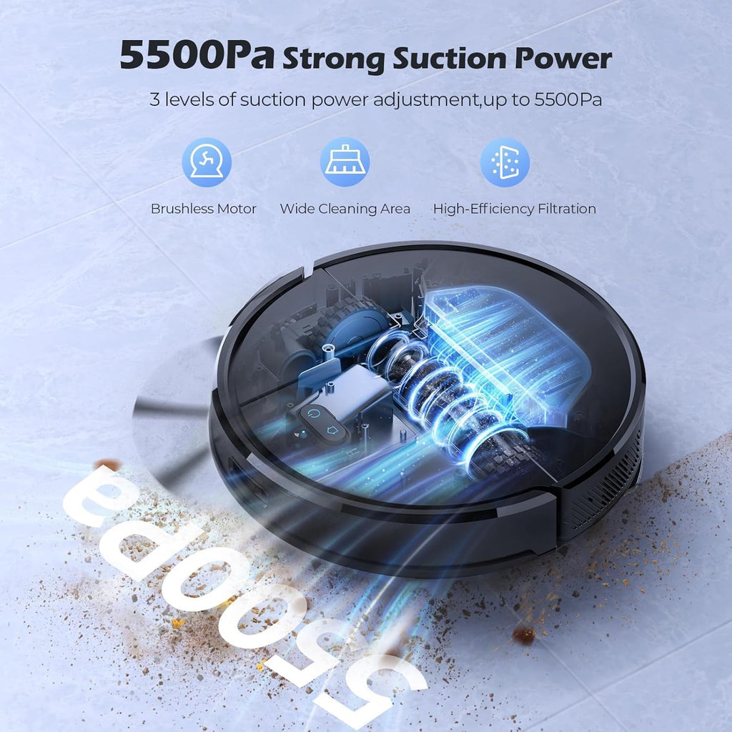 Lubluelu Robot Vacuum and Mop Combo, 5500Pa Robot Vacuum Cleaner with LDS9.0 LiDAR Navigation, Self-Empties for 60 Days, No-Go Zones, WiFi/App/Alexa Control, Ideal for Hard Floors, Carpet (SL68 Plus)